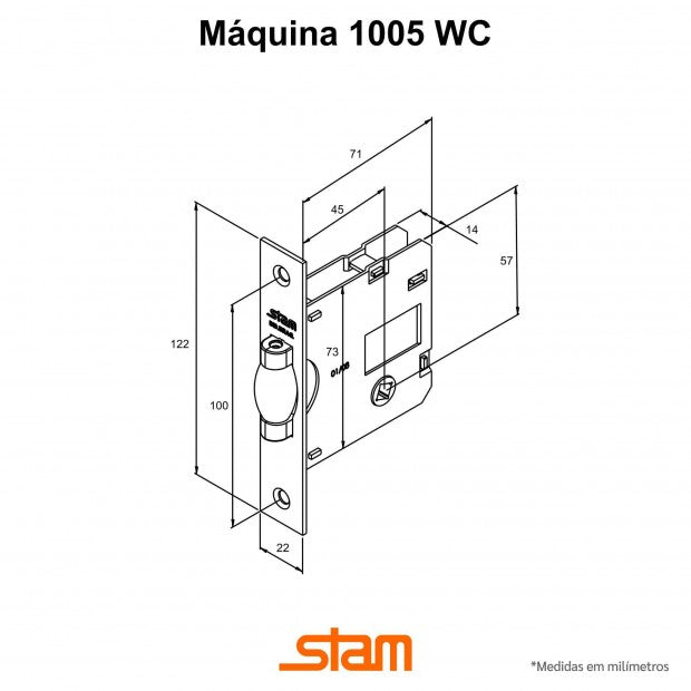 Fechadura 1025 WC Rolete Quadrada Escovada - STAM