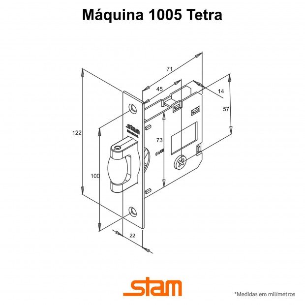 Fechadura 1005 Rolete Quadrada Cromada - STAM