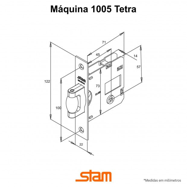 Fechadura 1005 Rolete Quadrada Escovada Auxiliar - STAM