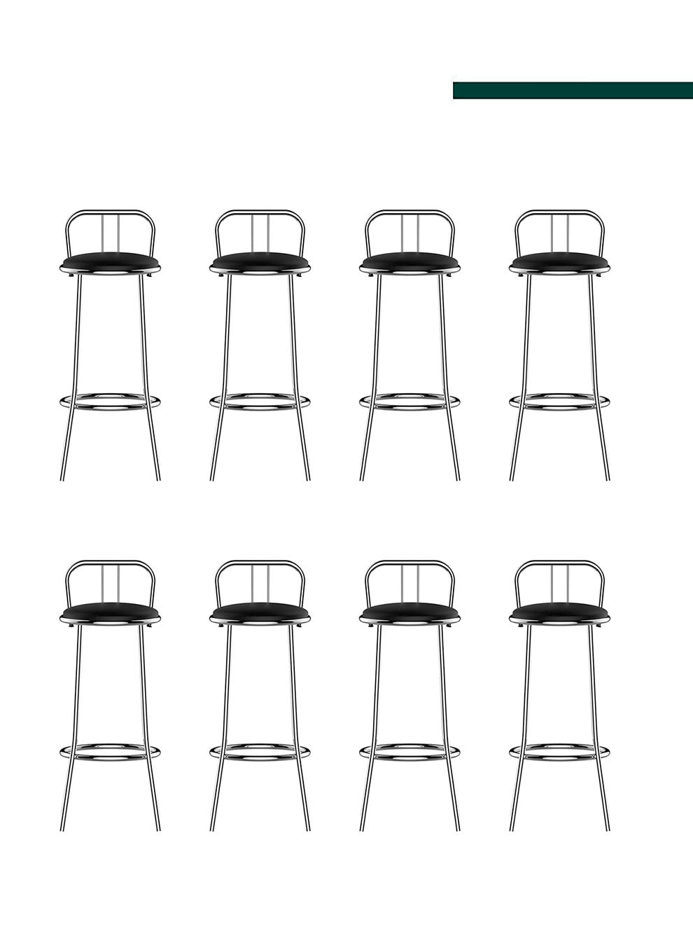 Banqueta Nápoles Média Cromada c/ Tampo Preto (8 Unidades) - Flape