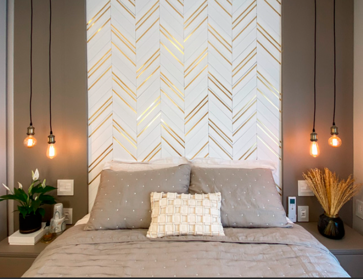 Revestimento Chevron Dourado c/ friso 350 x 70mm x 8mm 0,50m2 (CX - 26 Peças) - Santa Luzia