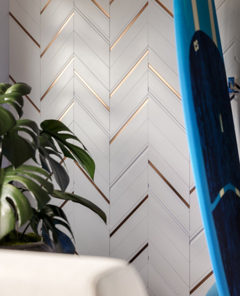 Revestimento Chevron Cobre c/ friso 350 x 70mm x 8mm 0,50 m2 (CX - 26 Peças) - Santa Luzia