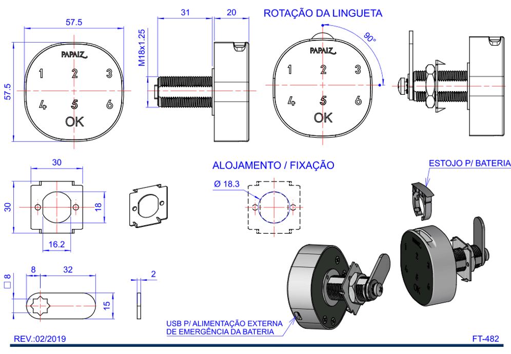 Fechadura Eletrônica para Móveis M1602 CA - Papaiz