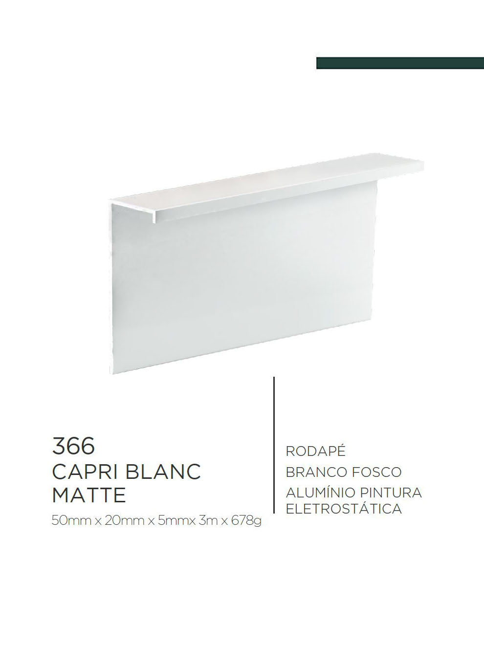 Viscardi - Perfil Capri Blanc (366) 299 Branco Fosco 20mm x 50mm x 5mm x 3m (5 peças)