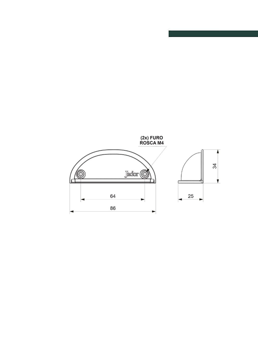 JADOR - Puxador 3500 Concha Nozes 64mm CROMO (CX C/12 PEÇAS)