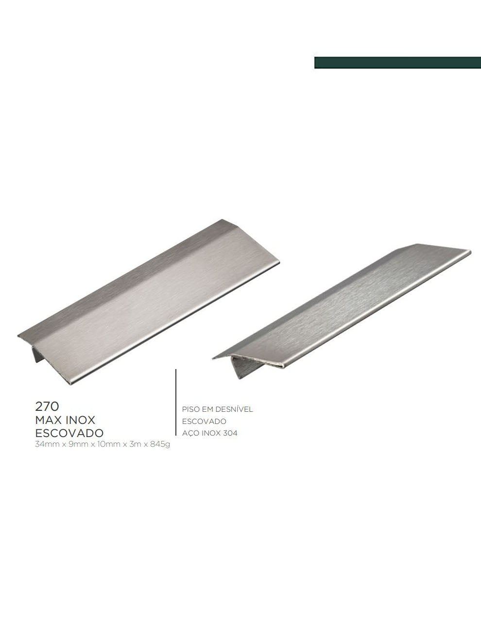 Viscardi - Perfil Max Para Desnível 270 Inox Escovado 35mm x 8mm x 3m (5 peças)