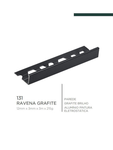 Viscardi - Perfil Ravena Grafite Brilho 131 - 3mm x 12mm x 3m - (5 peças)