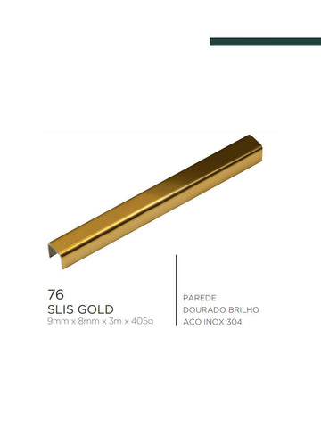 Viscardi - Perfil Slis Gold 076 Dourado Brilho - 09mm x 08mm x 3m (5 peças)