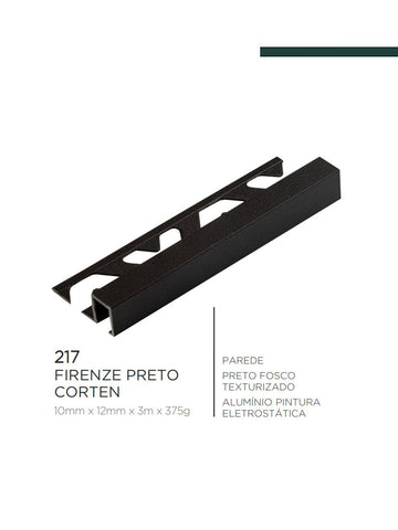 Viscardi - Perfil Firenze Preto Corten 217 - 10mm x 12mm x 3m - (5 peças)