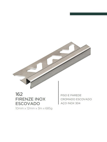 Viscardi - Perfil Firenze Inox 162 Inox Escovado  10mm x 12mm x 3m - (5 peças)