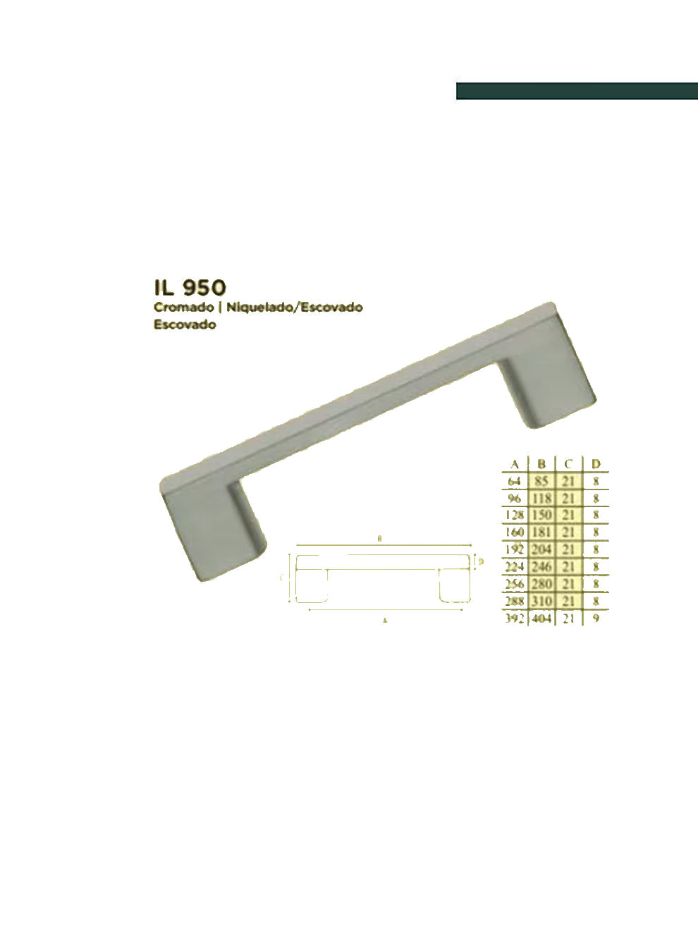 Puxador Alça IL 950 224mm Dourado Escovado Italy Line