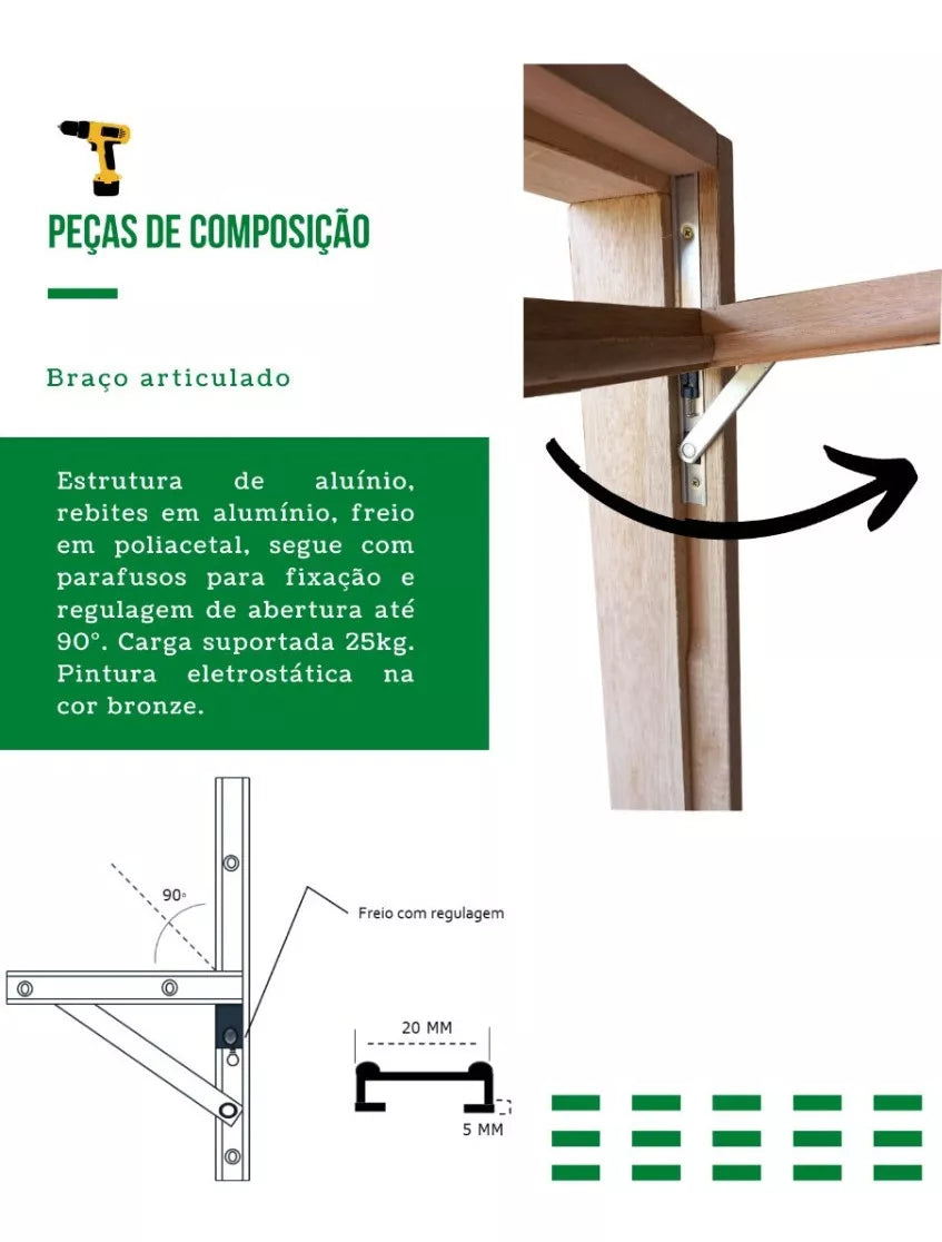 Articulação para Janela Maxim AR 30cm Bronze - Perfil