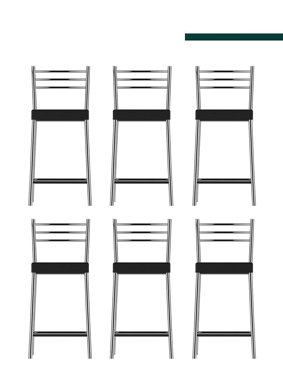 Banqueta Turim Baixa Cromada c/ Tampo Preto (6 unidades) - Flape