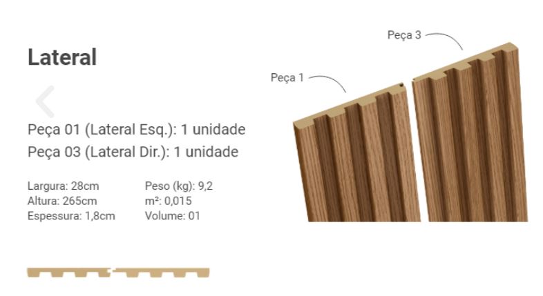 Painel Ripado Lateral em MDF Amêndoa 28cm x 265cm x 1,8cm (CX C/ 2 peças) - Línea