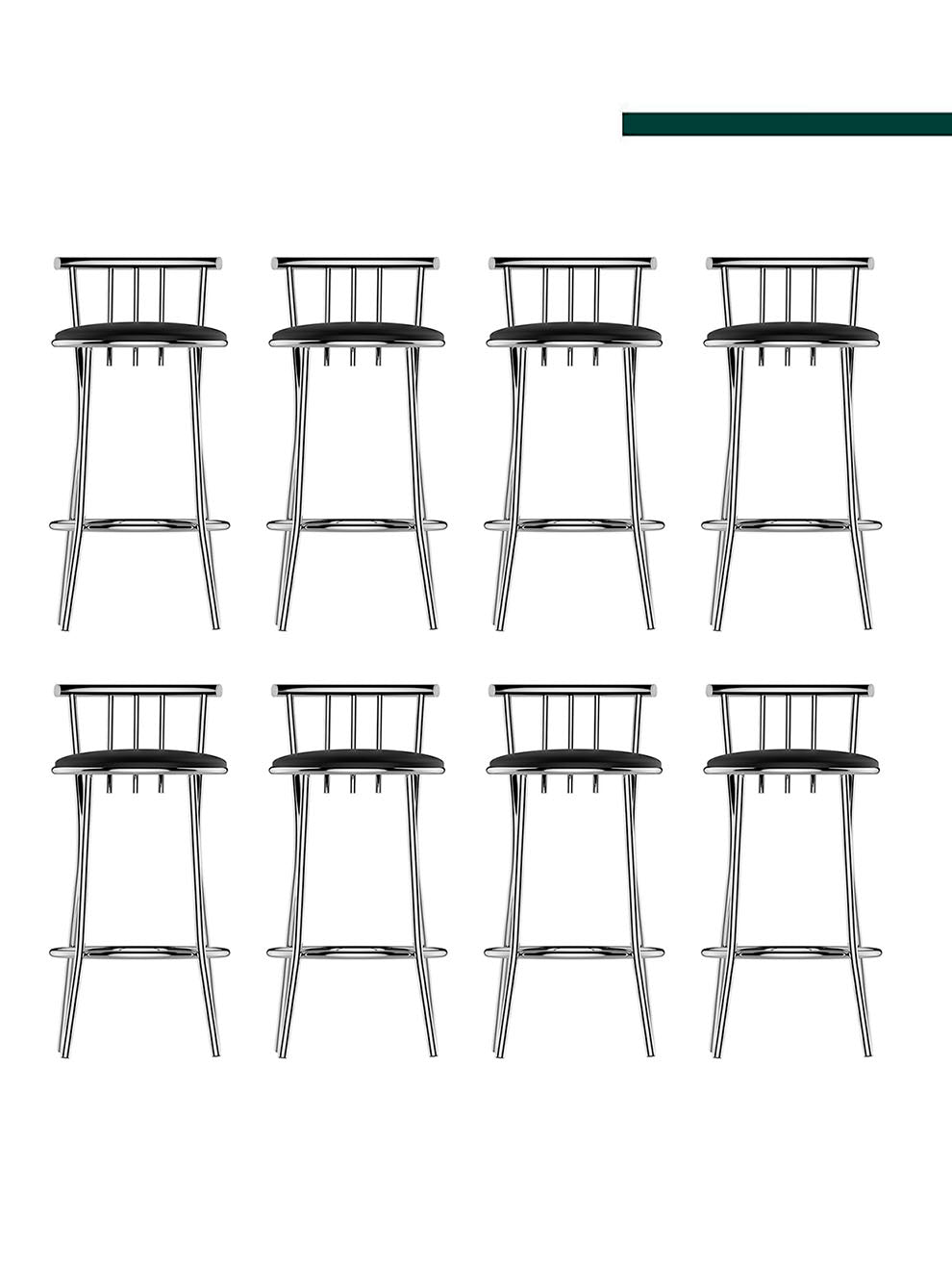 Banqueta Roma Alta Cromada c/ Tampo Preto (8 Unidades) - Flape