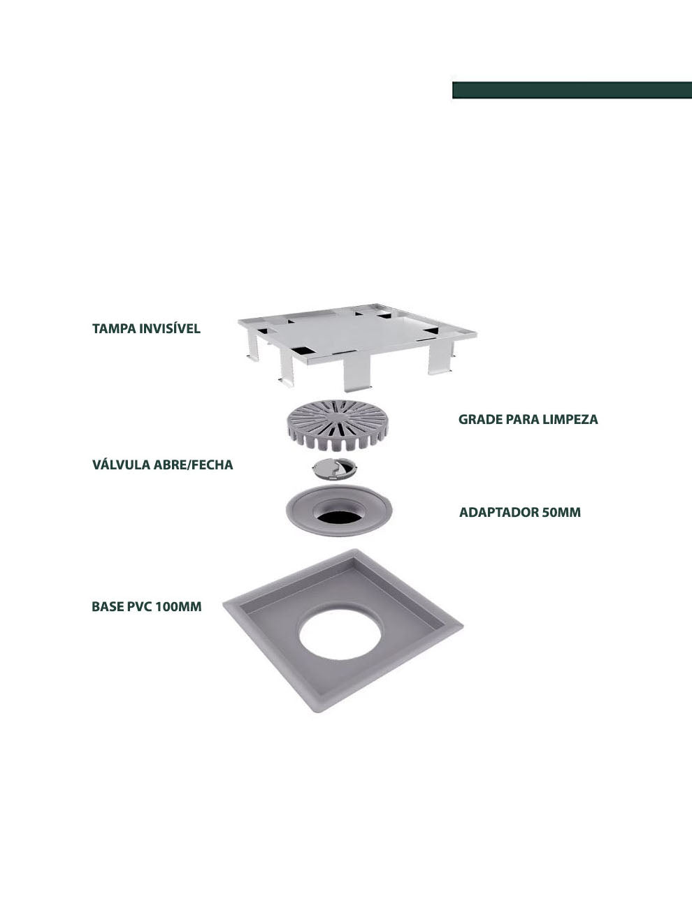 Ralo Quadrata 10cm x 10cm c/ tampa invisível - SELMETAL