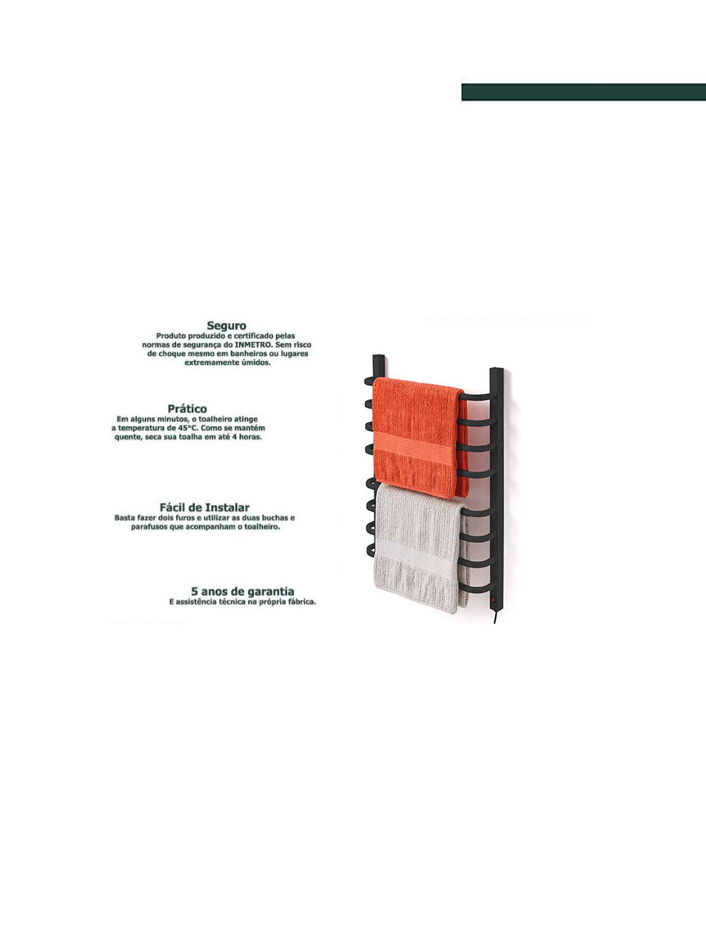 Toalheiro Térmico Grande Preto 220v - Lado Direito - FLAPE