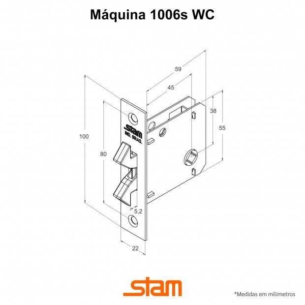 Fechadura 1006s WC Roseta Quadrada Cromada - STAM