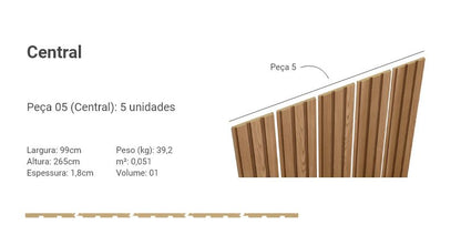 Painel Ripado em MDF Freijó 50mm x 2,65 x 1m (CX C/ 5 peças) - Linea