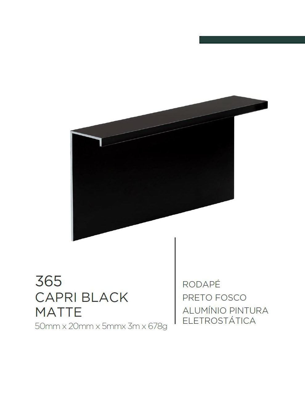Viscardi - Perfil Capri Black Matte 295 Preto Fosco 20mm x 50mm x 5mm x 3m (5 peças)