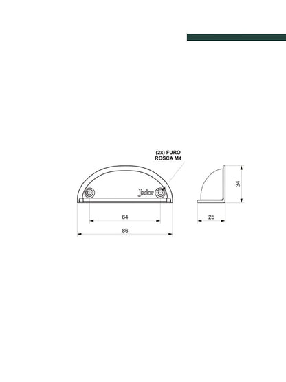 JADOR - Puxador 3500 Concha Nozes 64mm CROMO (CX C/12 PEÇAS)