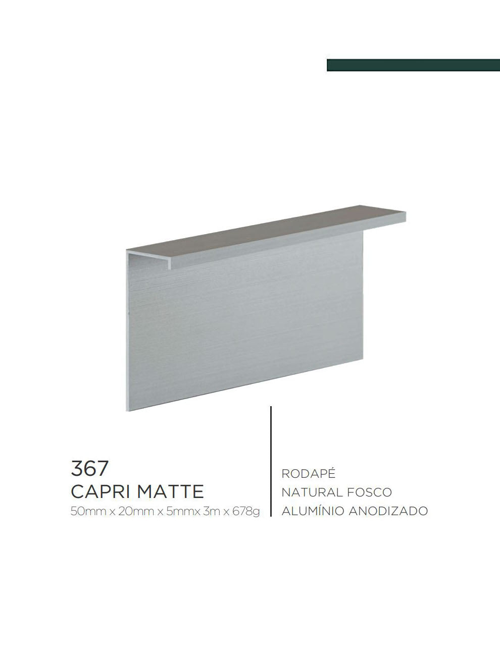 Viscardi - Perfil Capri Matte (367) 294 Natural Fosco 20mm x 50mm x 5mm x 3m (5 peças)