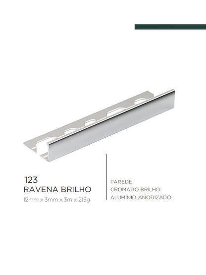 Viscardi - Perfil Ravena 123 Alumínio Brilho 3mm x 12mm x 3m - (5 peças)
