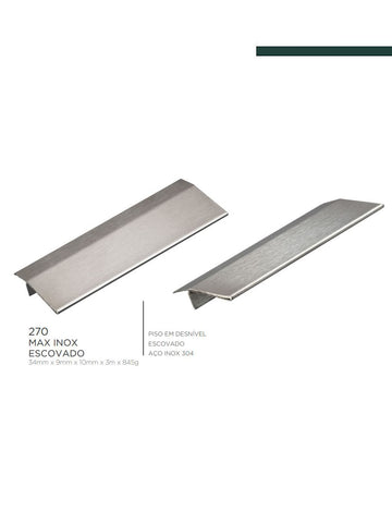 Viscardi - Perfil Max Para Desnível 270 Inox Escovado 35mm x 8mm x 3m (5 peças)