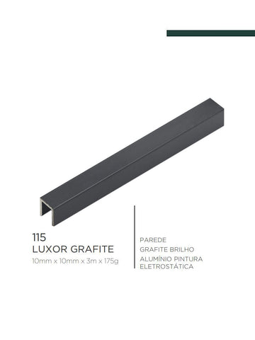 Viscardi - Perfil Luxor Grafite Brilhante 115 - 10mm x 10mm x 3m - (5 peças)