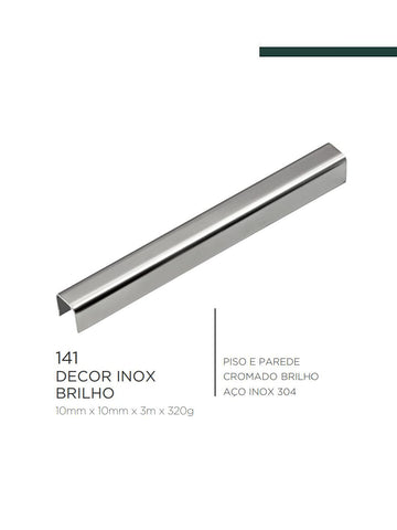 Viscardi - Perfil Decor 141 Inox Brilho 10mm x 10mm x 3m (5 peças)