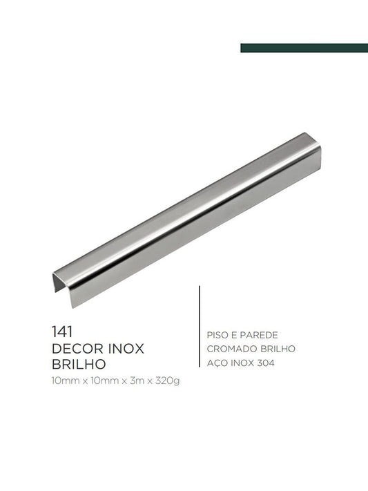 Viscardi - Perfil Decor 141 Inox Brilho 10mm x 10mm x 3m (5 peças)
