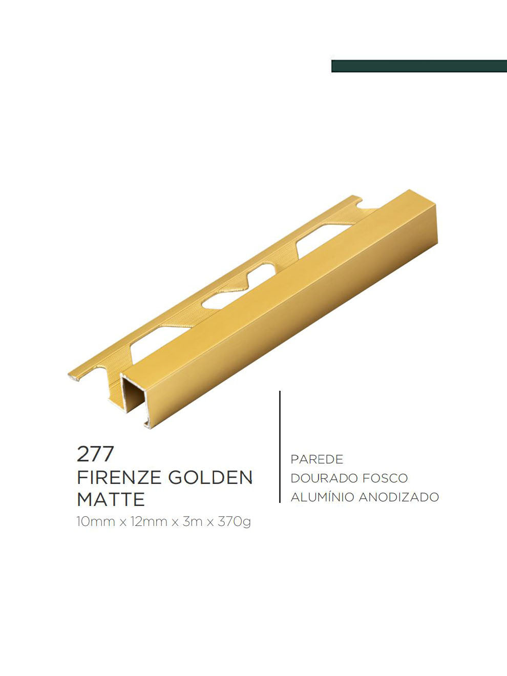 Viscardi - Perfil Firenze Golden Matte 207 Dourado Fosco 10mm x 12mm x 3m - (5 peças)
