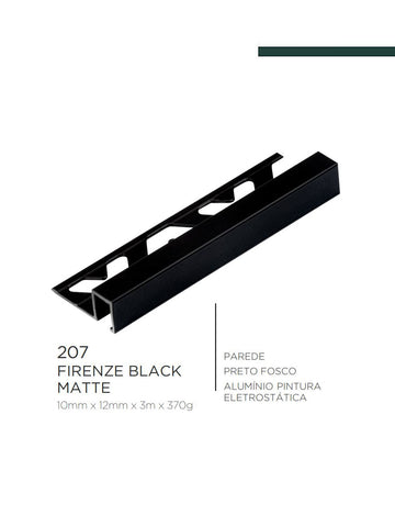 Viscardi - Perfil Firenze Black Matte 207 Preto Fosco 10mm x 12mm x 3m - (5 peças)