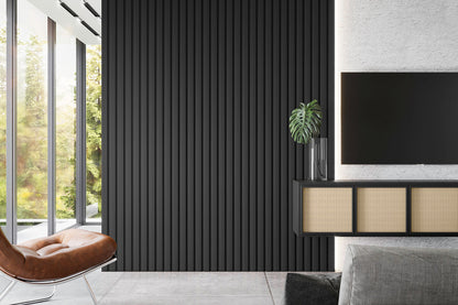 Painel Ripado Lateral em MDF Preto 28cm x 265cm x 1,8cm (CX C/ 2 peças) - Línea