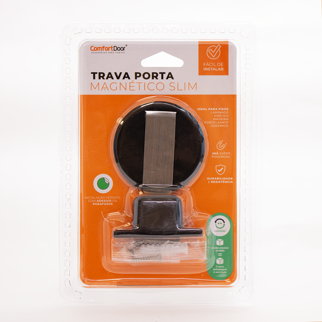 Trava Porta Magnético Slim Preto - Comfortdoor