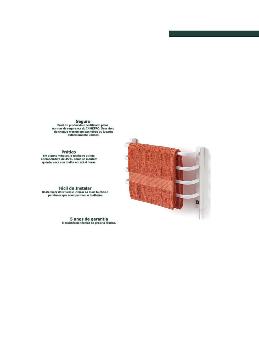 Toalheiro Térmico Pequeno Branco 220v - Lado Direito - FLAPE